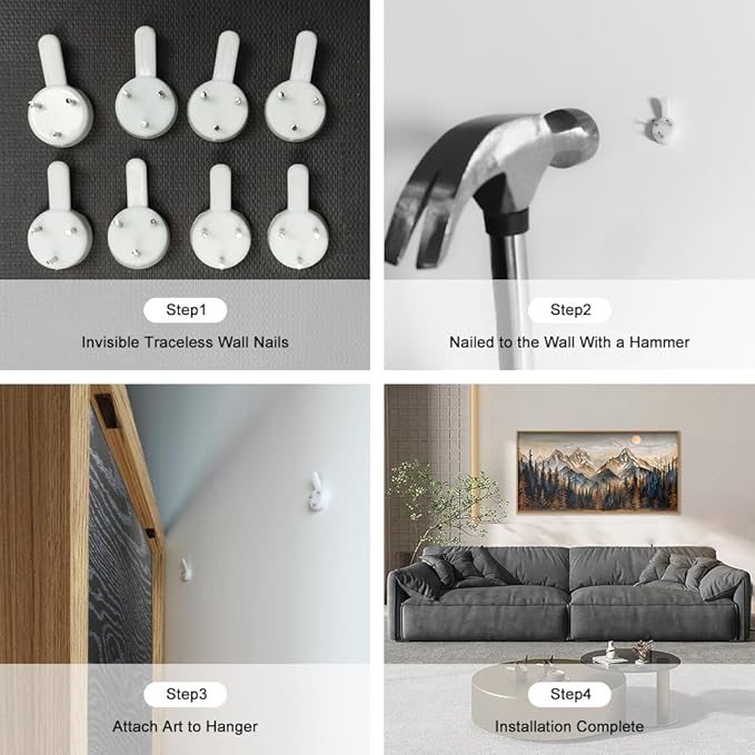 Celestdeco Wood Mountain Framed Canvas Wall Art Set, Pine Trees Wall Painting, Ridge Scenery Wall Decor, Natural Sun Landscape Art Print for Living Room, Bedroom, Dining Room, Office - 20"x40"x1