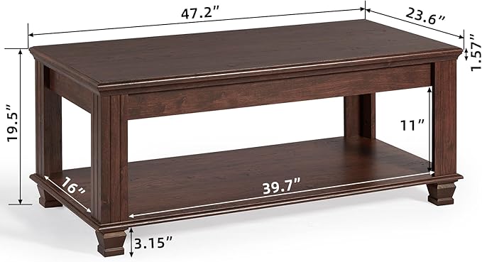 Farmhouse Coffee Tables for Living Room,Square Living Room Tables with Open Storage Shelf,Large Modern Coffee Table,Rustic Brown Center Table,Walnut