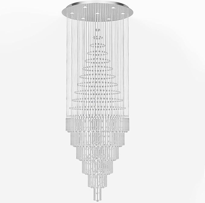 Flashing God D48''X H120''High Ceiling Chandelier Crystal Raindrop Chandeliers Large Villa Chandelier Entrance Foyer Hight Ceiling Lighting LED Dimmable 2700K-4500K-6000K 24 LED Bulbs Include