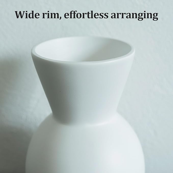 Fake Flowers in Vase for Centerpieces, Faux Flowers in Modern Ceramic Vase Set of 3 with 8 Artificial Autumn Chrysanthemums Home Decor