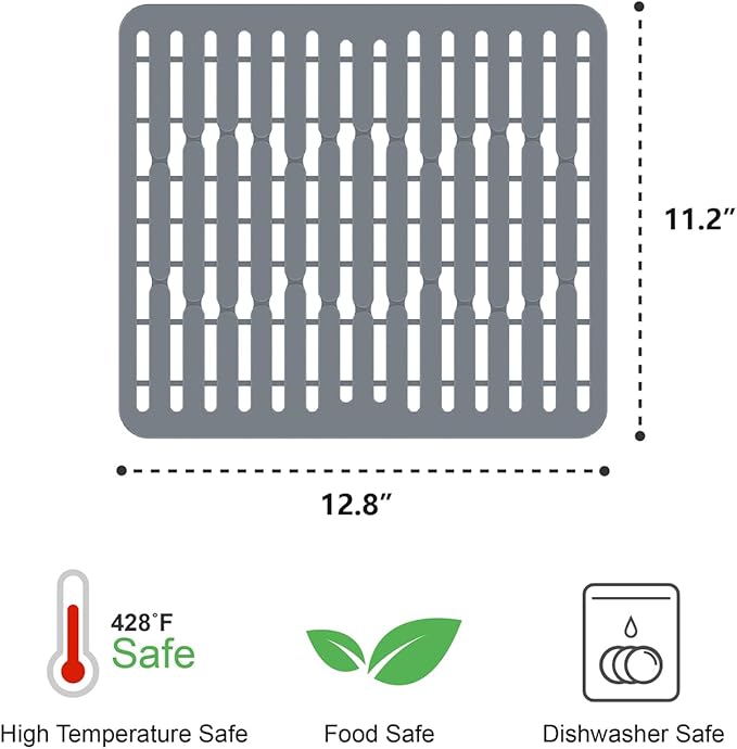 GSlife Expandable Dish Drying Rack - Stainless Steel Capacity Adjustable Over The Sink Rack (10.8''-17.9'') with Sink Mat, Dish Drainer for Kitchen Sink Counter with Utensil Holder, Silver