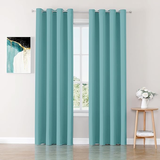 ChrisDowa Blackout Curtains 80 inches Long for Bedroom - 2 Panels Set Grommet Thermal Insulated Room Darkening Curtains for Living Room (Aqua, 52 x 80 Inch)