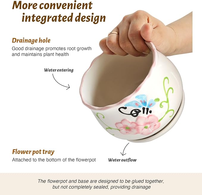 Ceramic Plant Pots with Drainage Holes and Saucers, Round Flower Pots for Indoor Plant, 3.9/5.2/6.7 Inches Flower Large Planters Set of 3