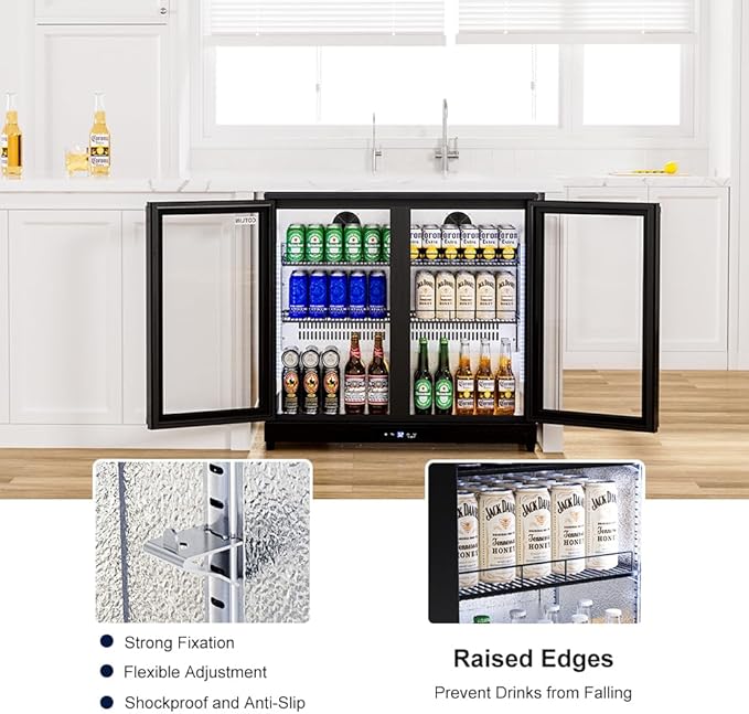 COTLIN 36" W Back Bar Cooler Beer Fridge Undercounter Refrigerator with LOW-E Glass Free Standing Beverage Refrigerator Adjustable Shelves for Soda Beer Wine, ETL NSF Approved