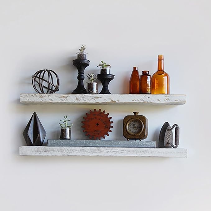 Urban Legacy Reclaimed Barnwood Planks | Floating Shelves for Wall w/Flush Mount Shelf Bracket Set Included | Set of 2 (White Wash, 18"x 4.5"x 2")