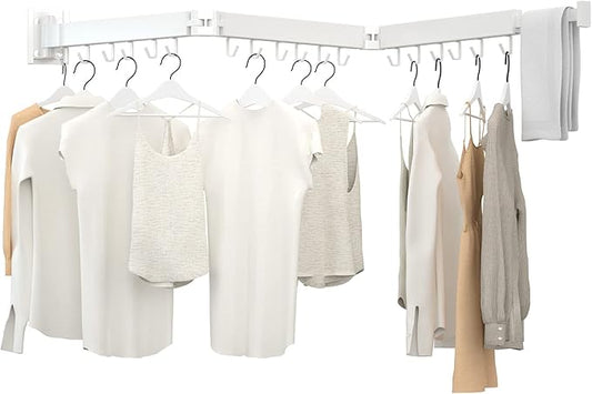 Clothes Drying Rack, Laundry Drying Rack Wall Mount, 3-Fold Wall Mounted Clothes Drying Racks for Hanging Clothes, Foldable & Sturdy Space Saver for Laundry Room -White