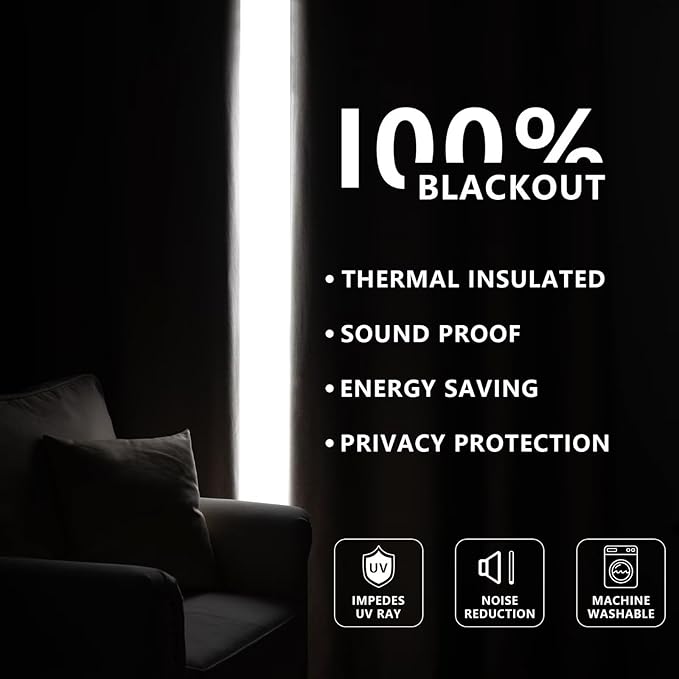 Blackout Curtains 108 Inches Long 2 Panels Set, 100% Black Out Textured Thermal Curtains, Grommet Privacy Light Blocking Drapes for Living Room Bedroom Luxury Decor(52W × 108L inch, Beige)