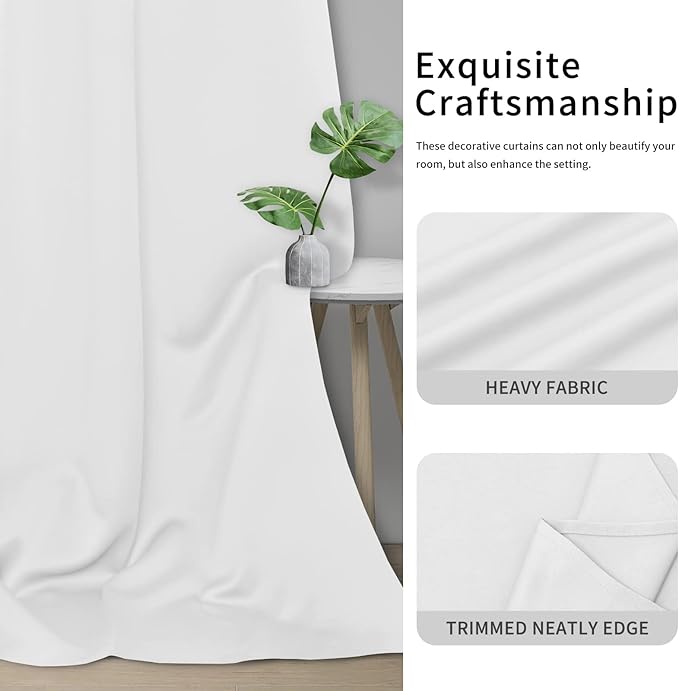 Easy-Going Blackout Curtains for Bedroom, Solid Thermal Insulated Grommet and Noise Reduction Window Drapes, Room Darkening Curtains for Living Room, 2 Panels (34x63 in, White)