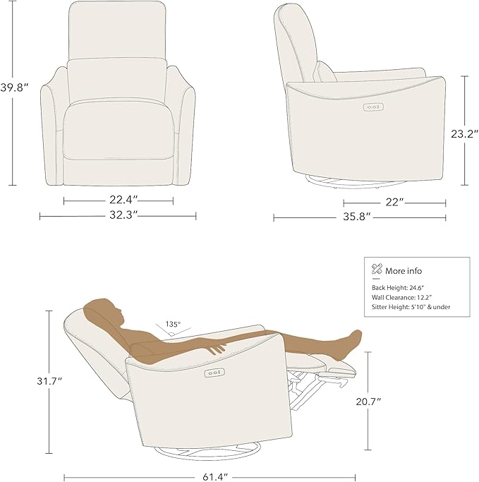 CHITA Power Recliner Chair Swivel Glider, FSC Certified Upholstered Fabric Living Room Nursery Reclining Sofa Chair with Lumbar Support, Ink Blue