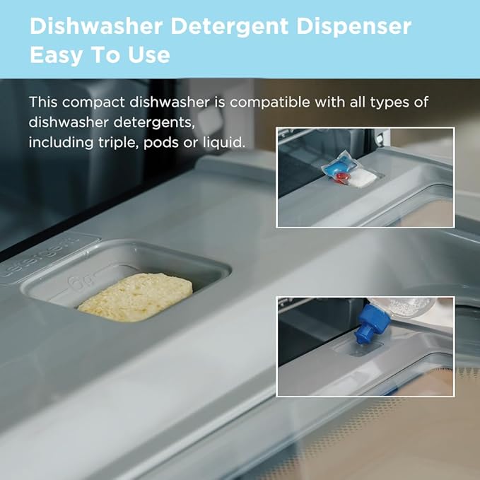 COMFEE' Portable Dishwasher Countertop with 5L Built-in Water Tank, No Hookup Needed, 6 Programs, 360° Dual Spray, 192℉ High-Temp& Air-Dry Function, Mini Dishwasher for RVs, White