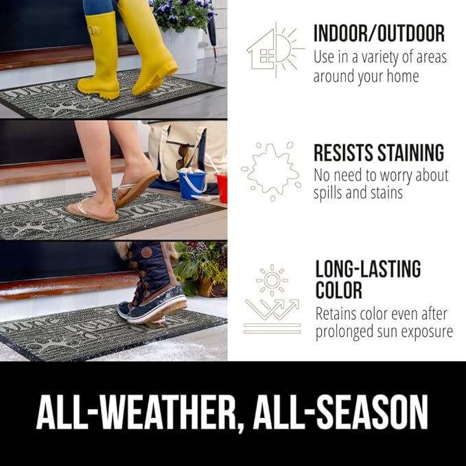 GORILLA GRIP 100% Waterproof All-Season WeatherMax Doormat 35x23, US Designed Natural Rubber, Stain and Fade Resistant, Low Profile Indoor Outdoor Door Mats, Easy Clean Patio Mat, Stone Paws