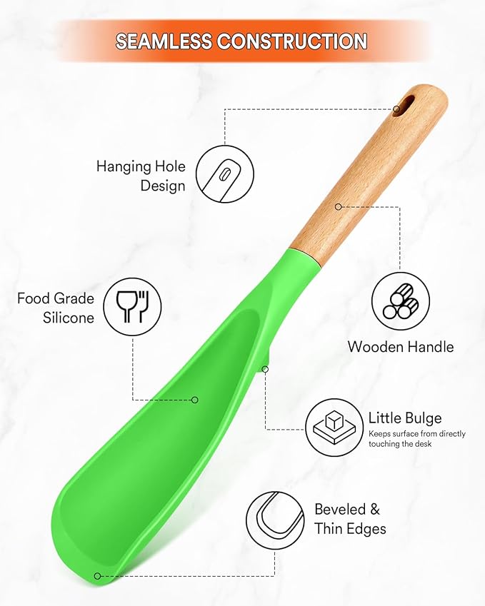 Cooking Spoon for Nonstick Cookwares, Great for Cooking and Serving Sturdy BPA-Free Matte Silicone, Wood Handle Spoon for Mixing, Scoop, and Scrape (AGR, 11.4 inch)