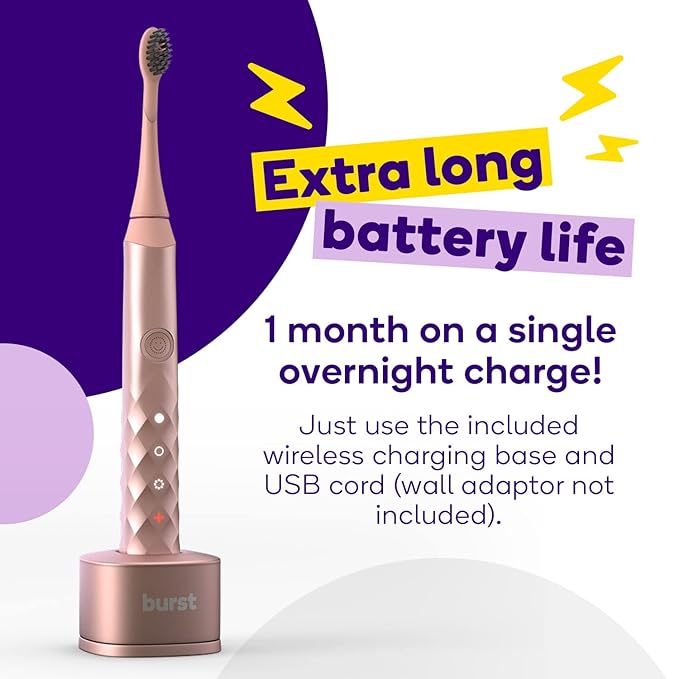Burst Original Sonic Electric Toothbrush for Adults (White) | Soft Bristles | Deep Clean Stain & Plaque Removal | 3 Modes: Teeth Whitening, Sensitive & Massage