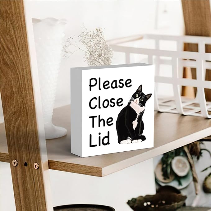 Funny Bathroom Decor, Funny Bathroom Wall Art, Black and White Bathroom Decor, Boho Bathroom Decor, Bathroom Decor for Shelves, Wooden Box Decor Sign for Home Farmhouse Living Room Table Shelf