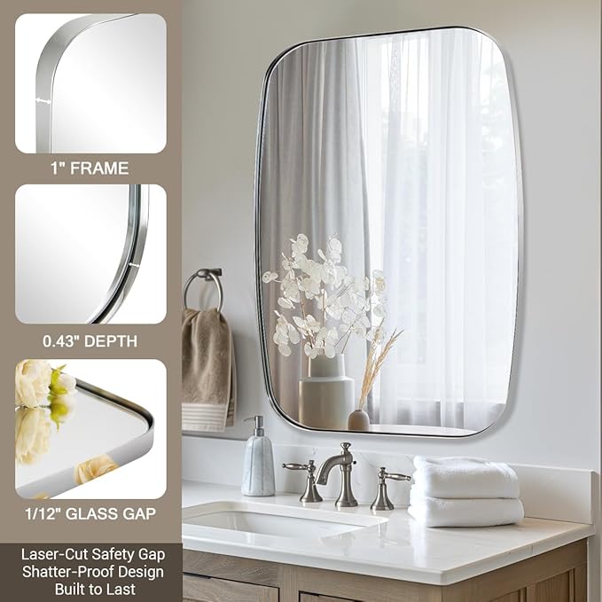 ANDY STAR Chrome Oblong Mirror, 36x40 Inch Polished Chrome Oval Mirror for Bathroom with Stainless Steel Metal Frame, Wall Mouned for Bathroom, Living Room, Entryway