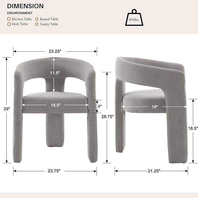 Grey Chenille Dining Chairs Set of 6, Modern Barrel Dining Room Chairs Upholstered Faux Fur Accent Chair with Arms and Round Back for Living Room Kitchen Armchair No Assembly Needed