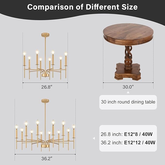 8 Light Gold Chandelier Light Fixture, Modern Farmhouse Chandeliers for Dining Room Light Fixture, Metal Candle Pendant Chandelier for Foyer Entryway Stairs Living Room Bedroom Kitchen