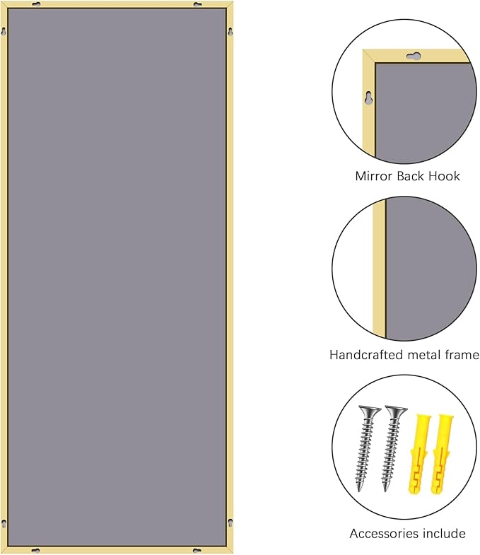 36x72inch Bathroom Mirror, Gold Rectangle Mirror with Thin Metal Frame, Large Rectangular Wall Mirrors for Bathroom, Living Roomm, Hair Salon, Big Farmehouse Mirror Hang Horizontal/Vertical