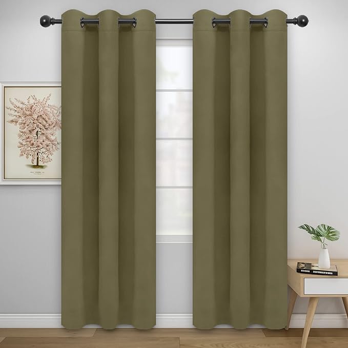 Easy-Going Blackout Curtains for Bedroom, Solid Thermal Insulated Grommet and Noise Reduction Window Drapes, Room Darkening Curtains for Living Room, 2 Panels(46x84 in, Khaki)