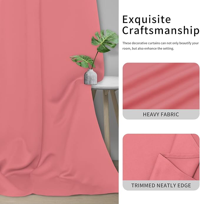 Easy-Going Blackout Curtains for Bedroom, Solid Thermal Insulated Grommet and Noise Reduction Window Drapes, Room Darkening Curtains for Living Room, 2 Panels(46x84 in, Pink)