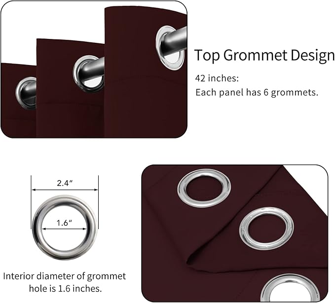 Easy-Going Blackout Curtains for Bedroom, Solid Thermal Insulated Grommet and Noise Reduction Window Drapes, Room Darkening Curtains for Living Room, 2 Panels (42x54 in, Wine)