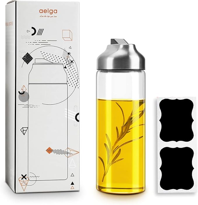 Aelga Olive Oil Dispenser Bottle - Glass Oil Dispenser - Dispenser Bottle for Kitchen with Stainless Steel Spout
