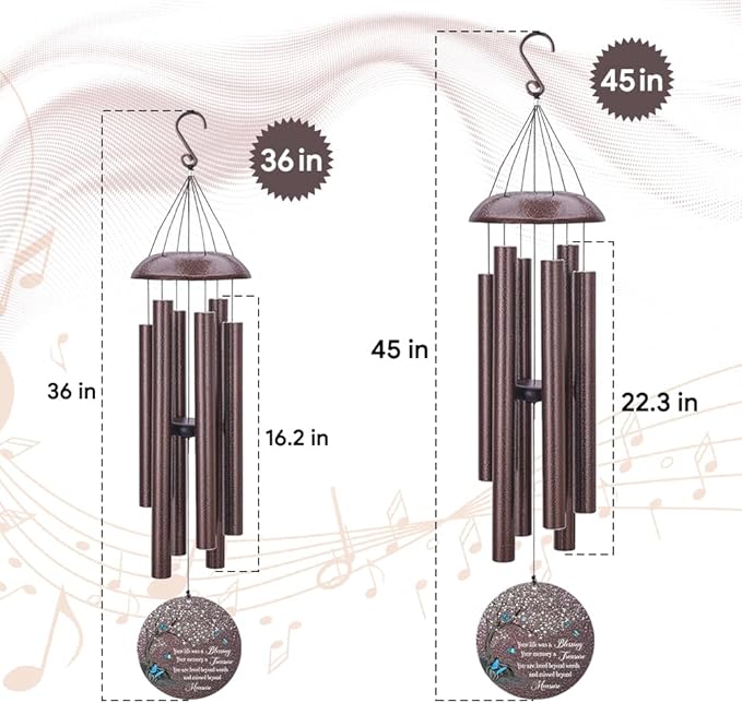 Personalized Wind Chimes, Blue Butterfly Sympathy Wind Chime, in Loving Memory for Loss of Loved Dad/Mom, Metal Large Memorial Condolences Gifts, 36inch Deep Tone Wind Chime