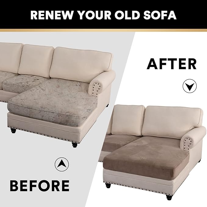 PrinceDeco Sectional Couch Covers 3 Pieces Velvet Sofa Covers L Shape Soft Couch Covers for Sectional Sofa Corner Sofa Cover Couch Cover for Dogs Washable (2 Seater + 1 Chaise,Taupe)