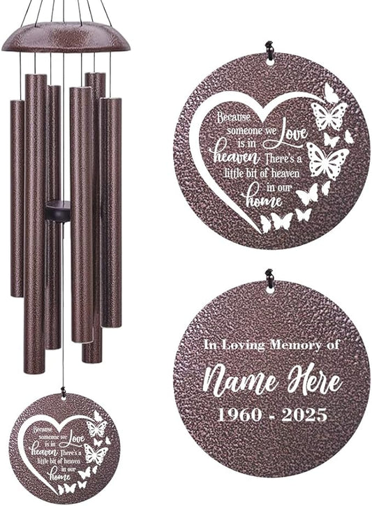 45inch Personalized Wind Chimes, Metal Memorial Wind Chimes, Heart Butterfly Wind Chime for Loss of Loved Dad/Mom, Sympathy Memorial Gifts Wind Chime Deep Tone Outdoor Decorations
