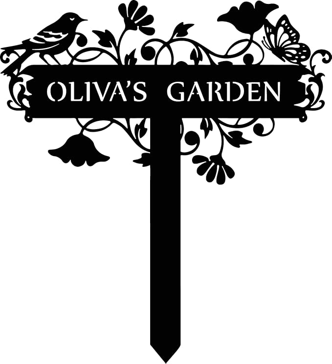 Customized Metal Birds and Flowers, Personalized Garden Sign with Stake, Gardening Decor for Outdoor, Patio and Farmhouse Decorations