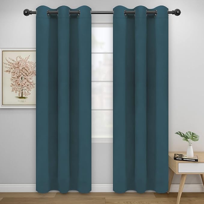 Easy-Going Blackout Curtains for Bedroom, Solid Thermal Insulated Grommet and Noise Reduction Window Drapes, Room Darkening Curtains for Living Room, 2 Panels(42x84 in, Bluestone)