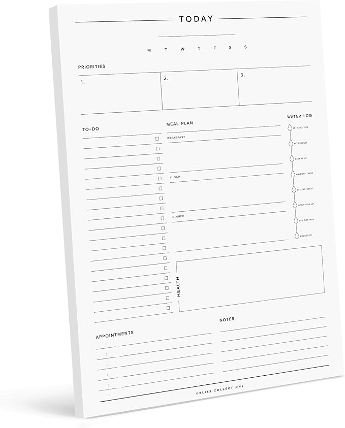 Bliss Collections Daily Planning Pad, To Do List Notebook - Undated Tear-Off Sheets Notepad - Work Calendar, Organizer, Scheduler for Goals, Tasks - Minimalist, 8.5" x 11", 50 Sheets