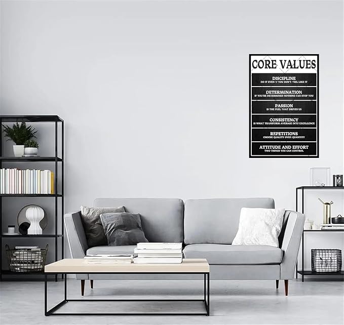 Core Values Motivational Metal Tin Sign - 12x8 Inch Inspirational Wall Art Poster, Positive Quote Office Decor for Workplace, Living Room, Bathroom, Home & Gym - Rustic Vintage Home Decoration Gift
