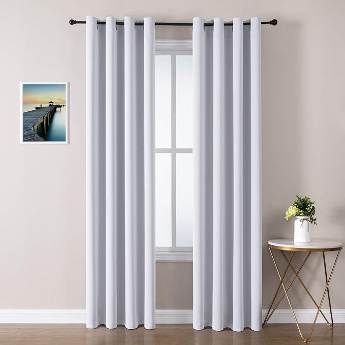 ChrisDowa Grommet Room Darkening Curtains for Bedroom and Living Room - 2 Panels Set Thermal Insulated Blackout Curtains (Greyish White, 52W x 72L)