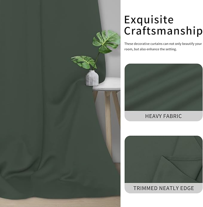 Easy-Going Blackout Curtains for Bedroom, Solid Thermal Insulated Grommet and Noise Reduction Window Drapes, Room Darkening Curtains for Living Room, 2 Panels (42x95 in, Greyish Green)