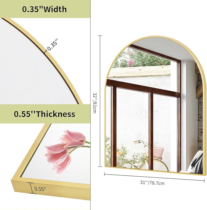 BEAUTYPEAK 31"x32" Arch Bathroom Mirror, Wall Mounted Vanity Metal Frame Mirror for Bedroom, Entryway, Living Room, Gold