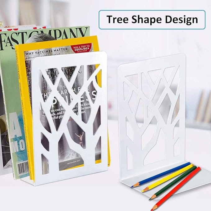 Book Ends, Bookends, Bookends for Shelves, Bookend, Book Ends for Heavy Books, White Metal Book Shelf Holder Home Decorative, Book Stoppers for Shelves, Bookend Supports 2 Pair