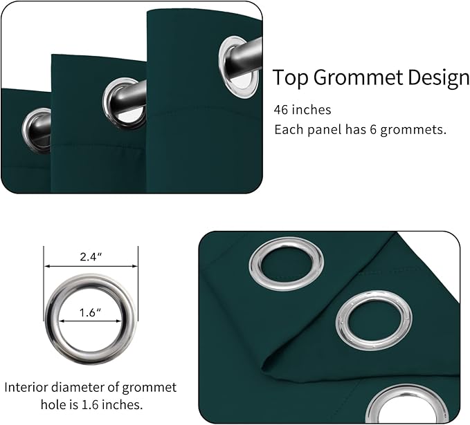 Easy-Going Blackout Curtains for Bedroom, Solid Thermal Insulated Grommet and Noise Reduction Window Drapes, Room Darkening Curtains for Living Room, 2 Panels(46x84 in, Deep Teal)