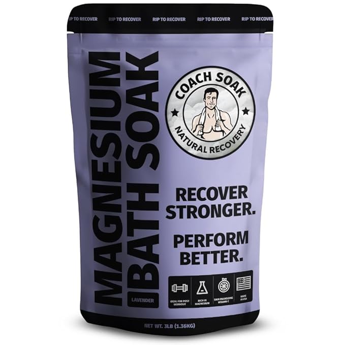 Coach Soak Recovery Bath Soak - Faster Absorption Than Epsom Salt for Pain - Rejuvenating Magnesium Flakes with 21 Minerals, Essential Oils & Bath Salts, 3lbs (Calming Lavender)