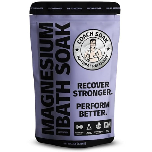 Coach Soak Recovery Bath Soak - Faster Absorption Than Epsom Salt for Pain - Rejuvenating Magnesium Flakes with 21 Minerals, Essential Oils & Bath Salts, 3lbs (Calming Lavender)