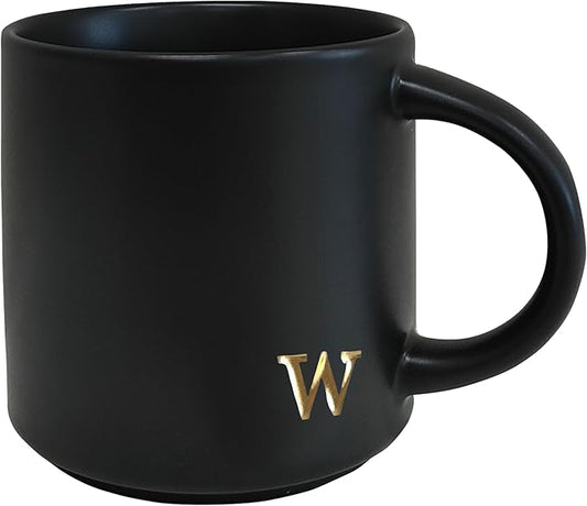COLLECTIVE HOME - Black Monogram Ceramic Mugs, 15 oz Golden Initial Coffee Cups, Elegant Alphabet Tea Mugs, Personalized Halloween Mug with Gift Box, Perfect for Office and Home Décor (w)