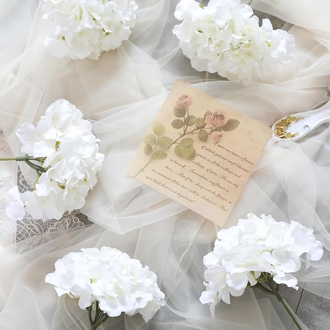 Tifuly Hydrangea Artificial Flowers -12 pcs Realistic Fake Hydrangea Silk Flowers with Stems Faux Hydrangea Flowers Heads for Office Home Party Wedding Centerpiece DIY Floral Decor (White)