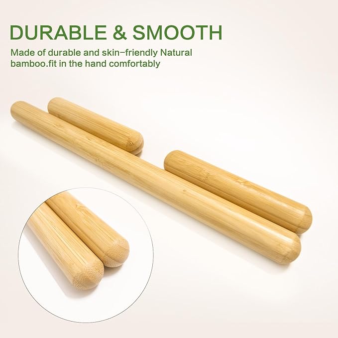 3PCS 100% Natural Solid Bamboo Massage Sticks,GuaSha Bamboo Massage Rollers for Back,Legs,Full Body,Deeply Deep Tissue Massage,Muscle Relax,Body Shaping,Portable Therapy Set(with Storage Bag)