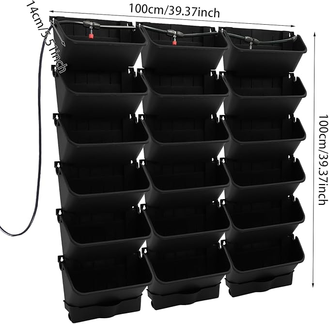 Self-Watering Wall-Mounted Planter, Vertical Garden Planter Set with 18 Pots, Stackable Plant Grow Pots with Electronic Timer for Growing Veggies, Fruits, Herbs, Flowers.