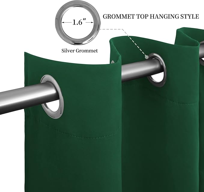 Easy-Going Blackout Curtains for Bedroom, Solid Thermal Insulated Grommet and Noise Reduction Window Drapes, Room Darkening Curtains for Living Room, 2 Panels (52x96 in,Dark Green)