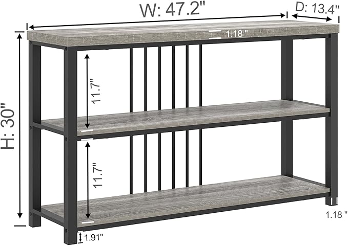 FOLUBAN Console Tables for Entryway, Sofa Table with 3 Tier Storage for Living Room Hallway Foyer Behind Couch, Rustic Light Grey