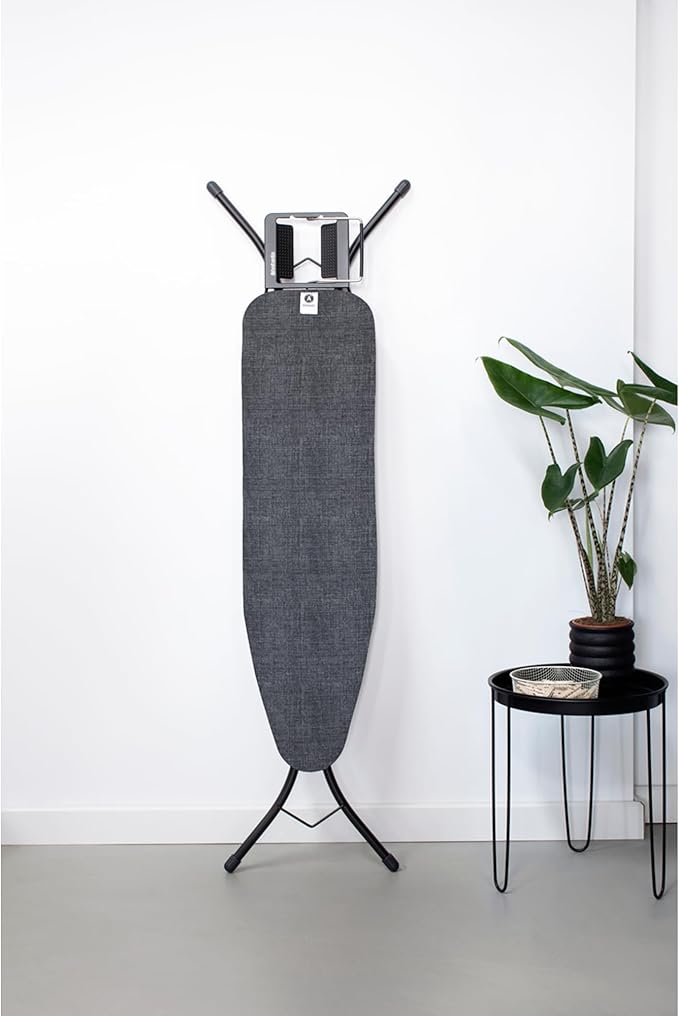 Brabantia Size A Compact Small Ironing Board (43x12 in) 7 Height Options, Adjustable Steam Iron Rest Holder (Denim Black) Non-Slip Feet, Anti-Collapse Child Locks