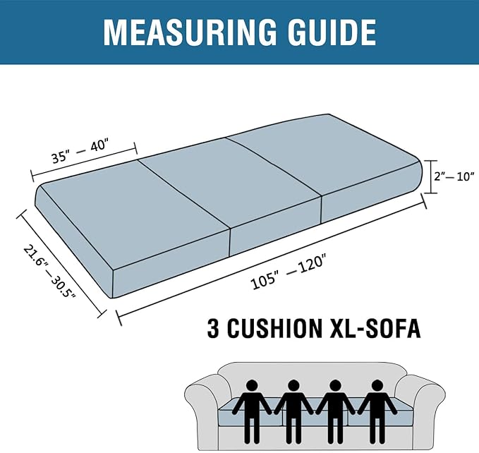 H.VERSAILTEX Super Stretch Individual Seat Cushion Covers - Sofa & Couch Cushion Slipcover Sets - Thick Jacquard Textured Twill Fabric (3 Piece XL Sofa Cushion Covers, Bronze Green)