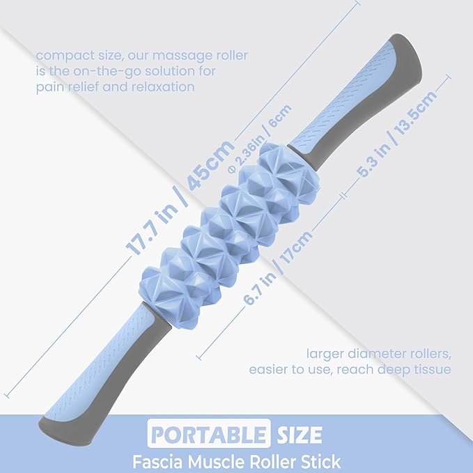 KITWILD Muscle Roller Stick, Massage Roller Stick for Athletes, Body Massage Stick for Muscles Deep Tissue, Muscle Relaxation Roller for Physical Therapy, Myofascial Release, and Yoga Therapy, Blue