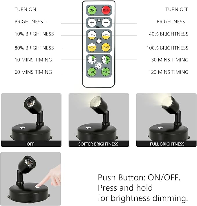 Cordless Spotlight Battery Operated, LED Plant Light, Dimmable Accent Light with Remote, Indoor Display Up Lighting for Picture Photo Tree Dartboard Wall Decor Painting Artwork Portrait